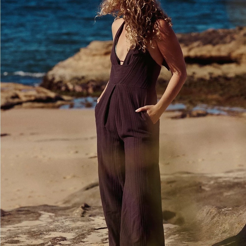 Free People Ramona Jumpsuit Dark Brown Halter, Empress Waist, Cropped Large Nwt